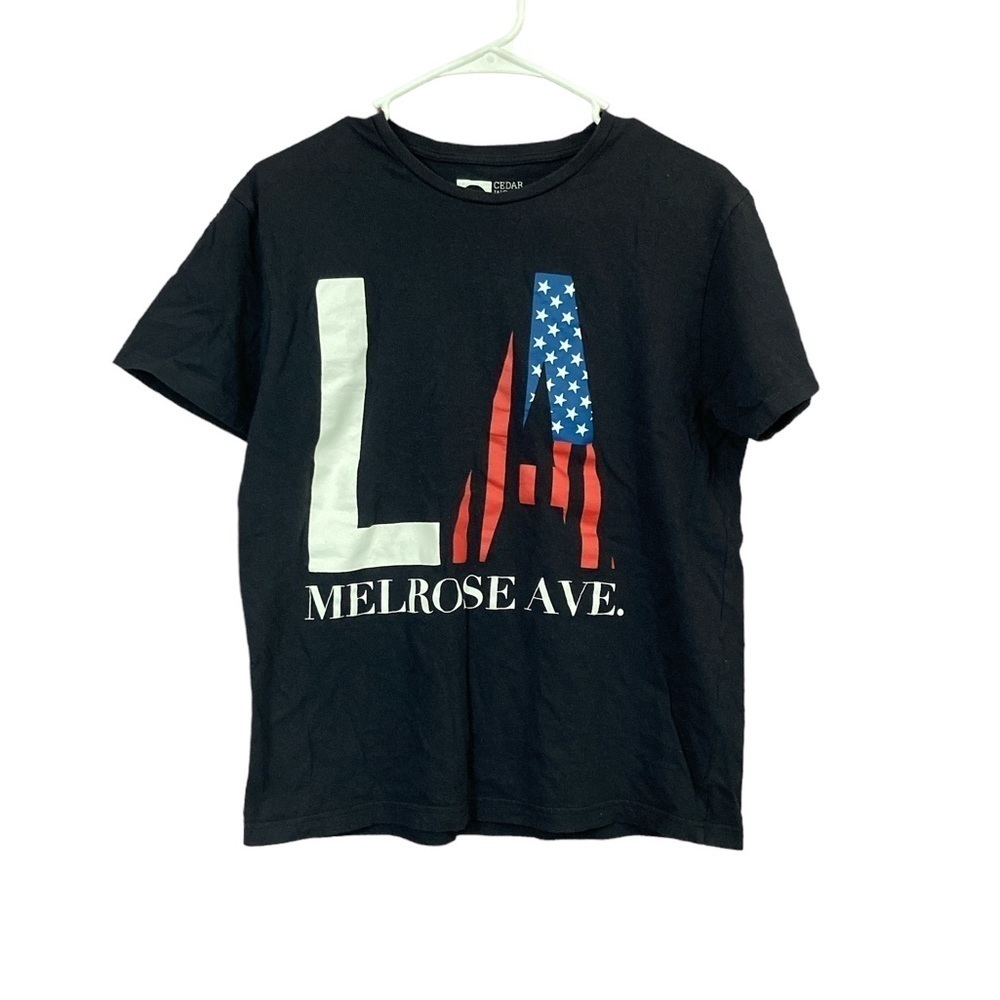 WOMEN’S Medium Vintage Tshirt Short Sleeve LA Melrose Ave Red White Navy Blue